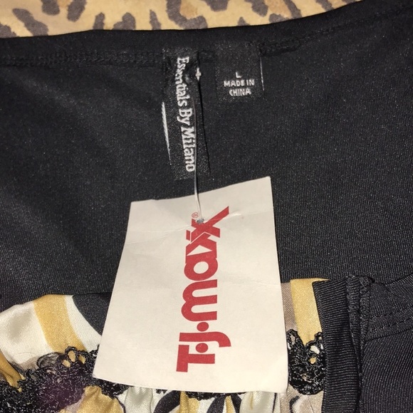 Essentials by Milano size large black print scoop neck faux shrug look NWT - Picture 2 of 13